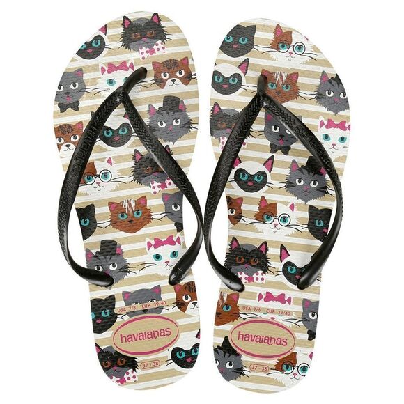 havaianas Slim Cat Print Sand Grey Flip Flop Thong Sandals, 9/10 Rare - Picture 5 of 5